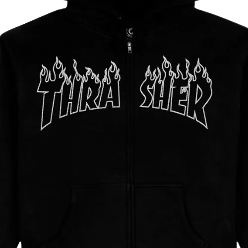 Thrasher Flame EMB Black Zip Hoodie