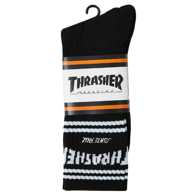 Santa Cruz X Thrasher SC Strip Black 2 Pairs Socks