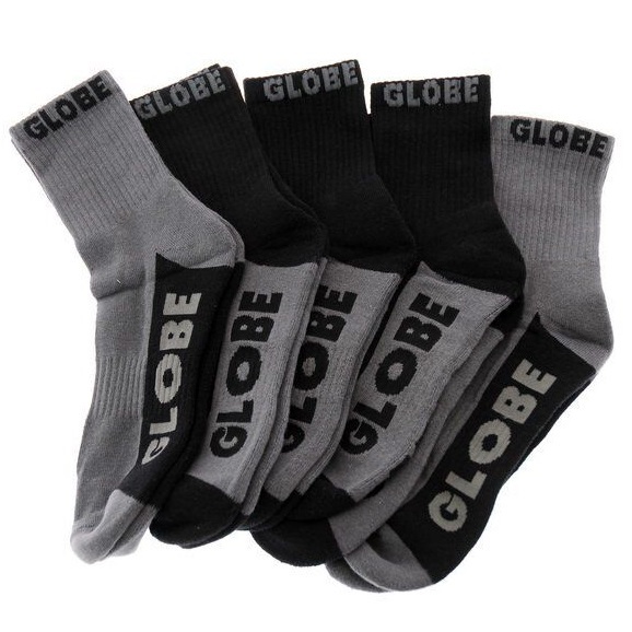 Globe Crew 5 Pairs Black Grey Mens Socks