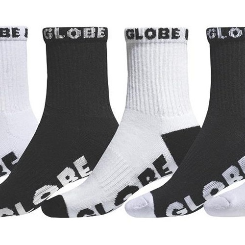 Globe Quarter Large US 12 to 15 5 Pairs Black & White Mens Socks