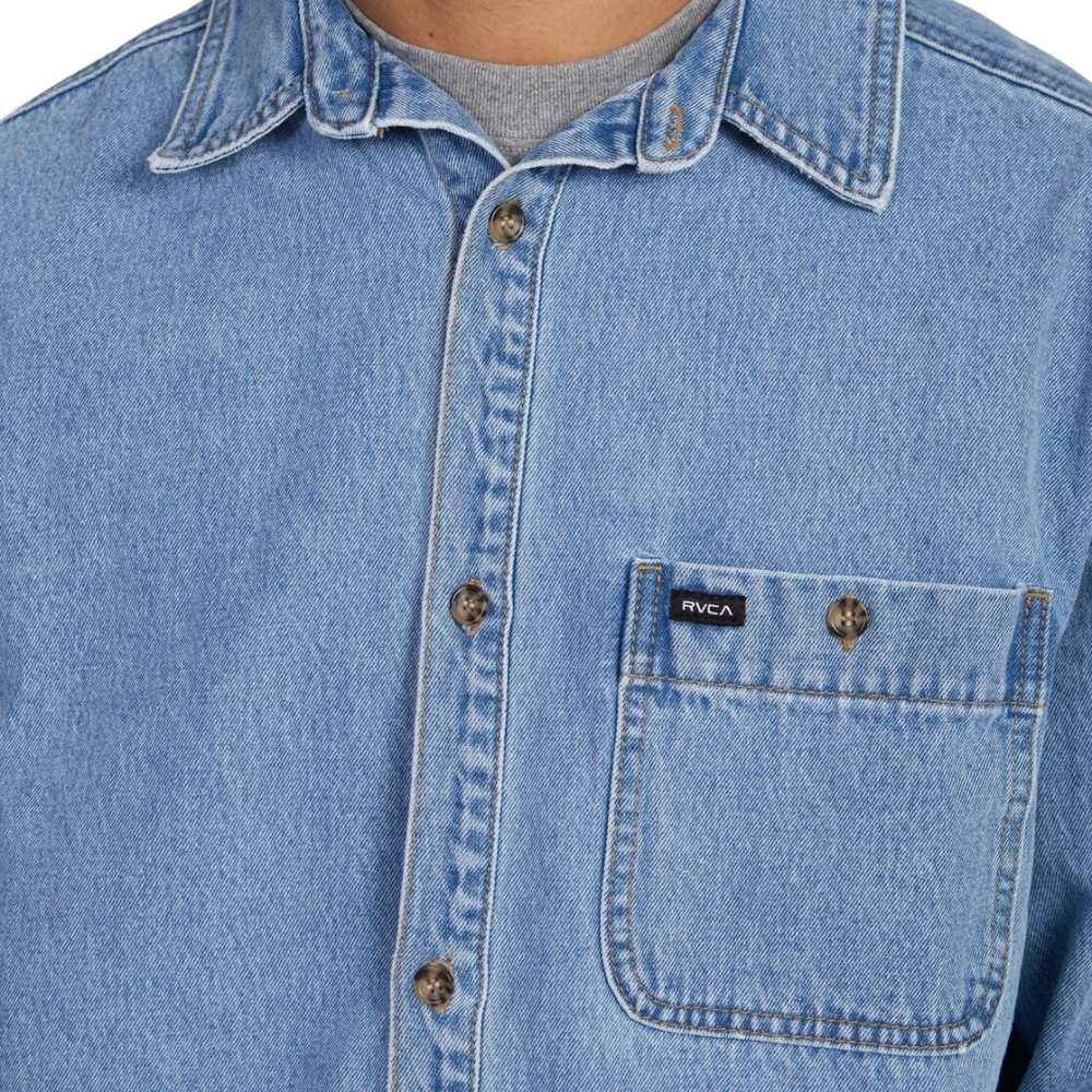 RVCA Wide Load Denim Vintage Long Sleeve Shirt [Size: S]