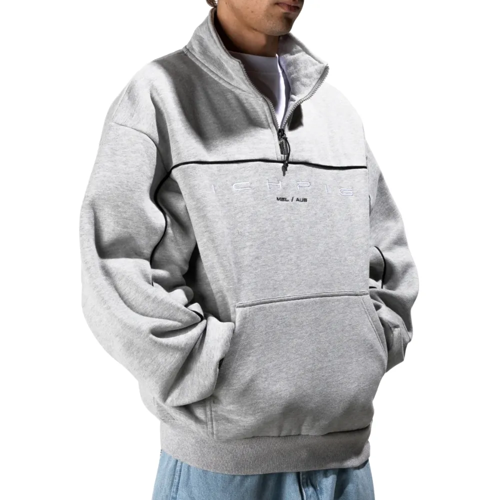 Ichpig Flowline 1/4 Zip Grey Marle Crew Jumper [Size: M]