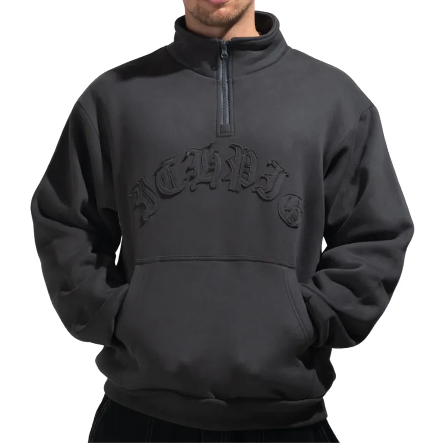 Ichpig Landmark 1/4 Zip Vintage Black Crew Jumper [Size: XL]