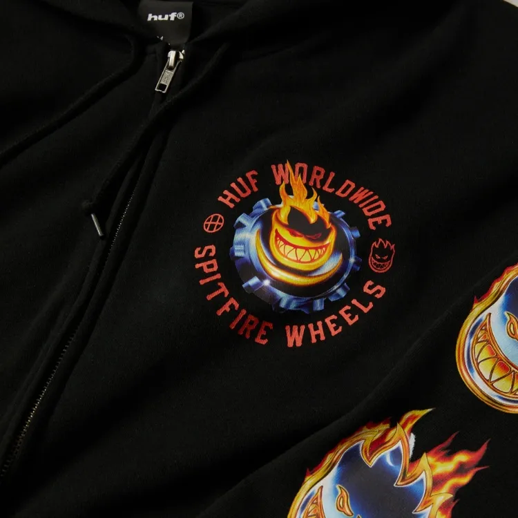 HUF X Spitfire Chrome Head Black Zip Hoodie [Size: L]