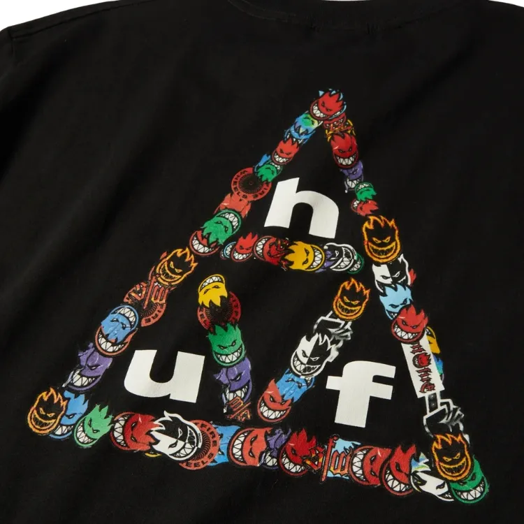 HUF X Spitfire Sticker Triple Triangle Black T-Shirt [Size: L]