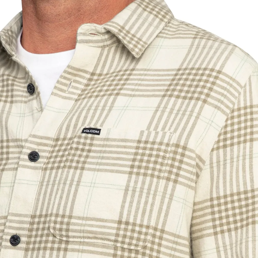 Volcom Caden Plaid Dirty White Long Sleeve Shirt [Size: L]