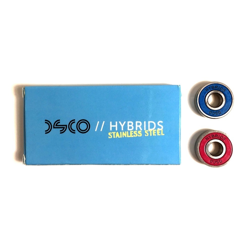 DSCO Skateboard Bearings Stainless Steel Hybrids with Pink Cyan Shields