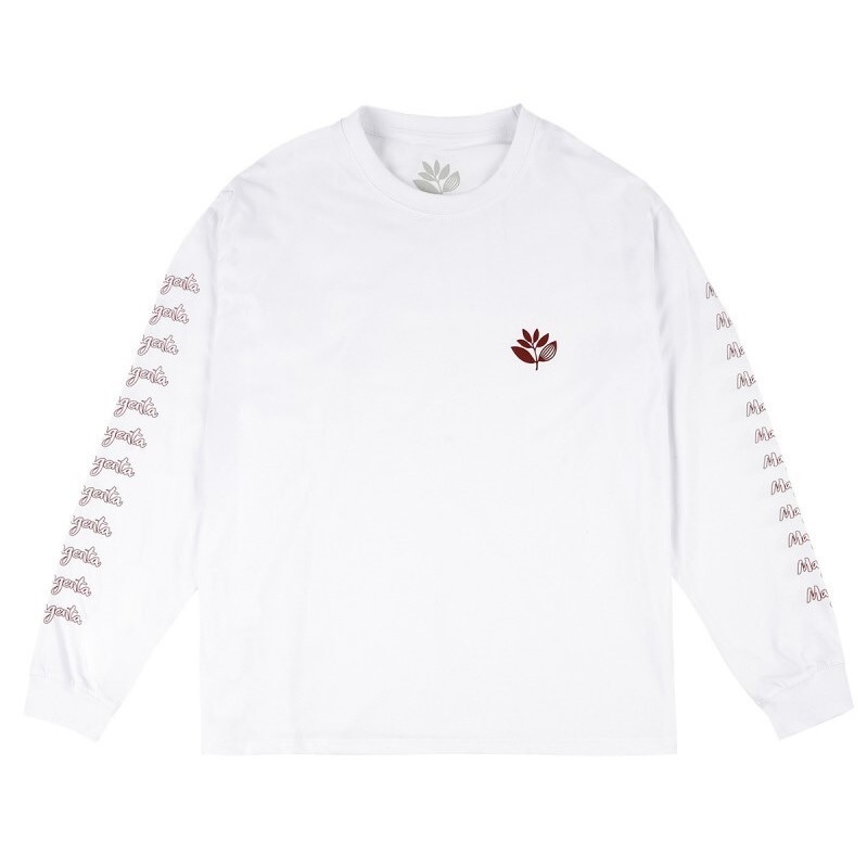 Magenta Plant Script White Long Sleeve Shirt [Size: L]