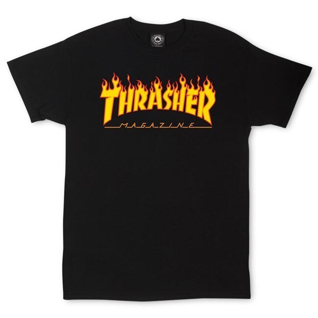 Thrasher Flame Black Youth T-Shirt [Size: XS]
