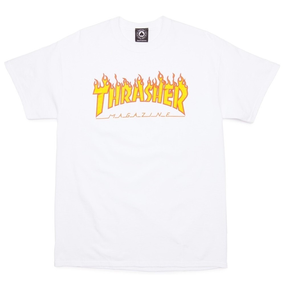 Thrasher Flame White Youth T-Shirt [Size: XS]