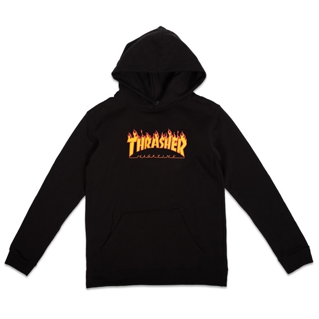 Thrasher Flame Logo Black Youth Hoodie [Size: S]