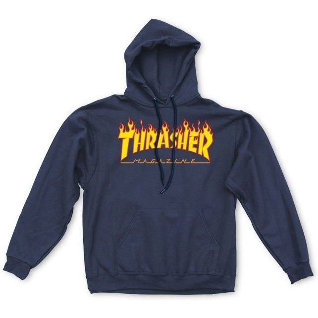 Thrasher Flame Logo Navy Hoodie [Size: M]