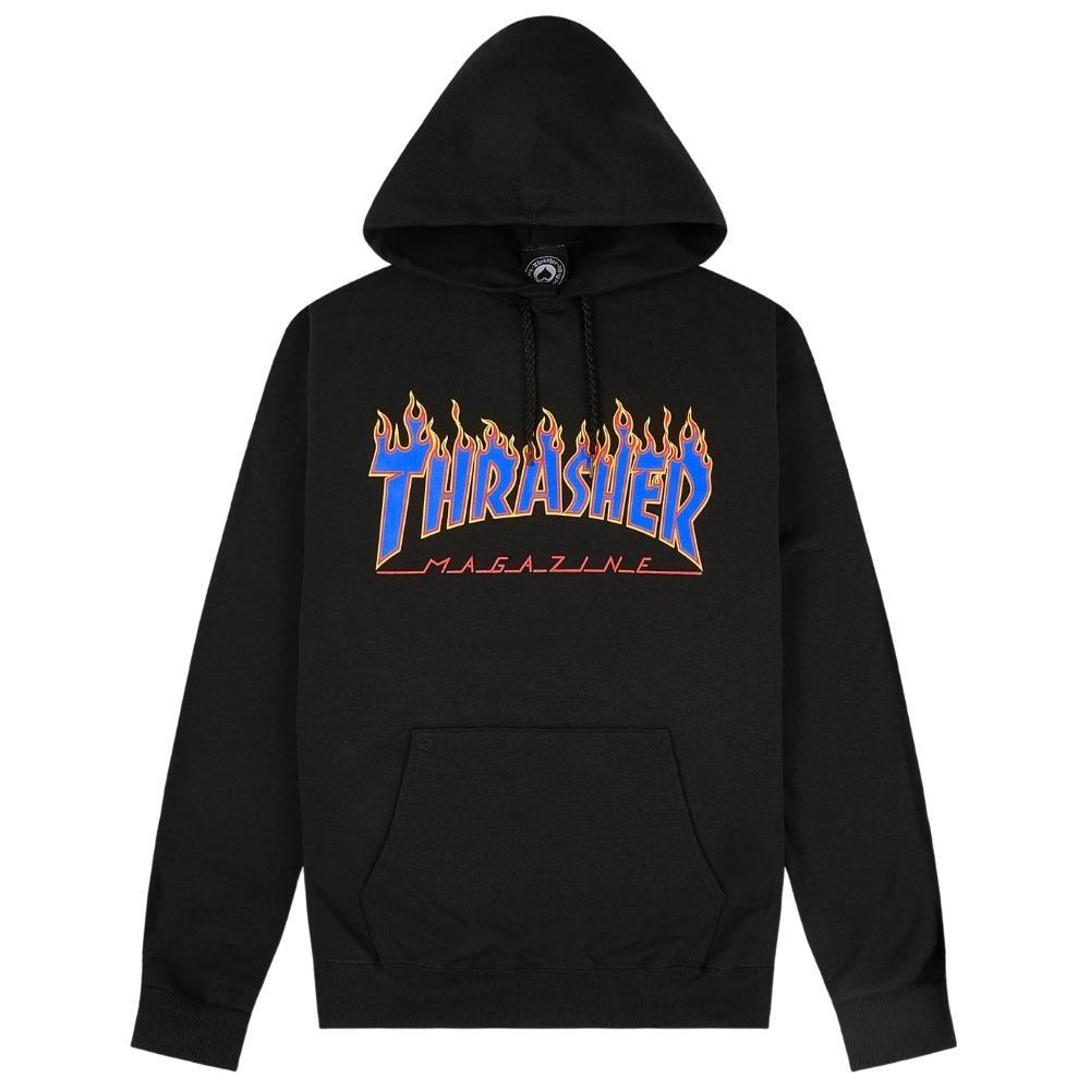 Thrasher Flame Logo Black Blue Hoodie [Size: S]