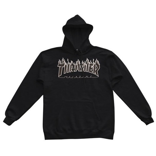 Thrasher Flame Logo Black Black Hoodie [Size: S]