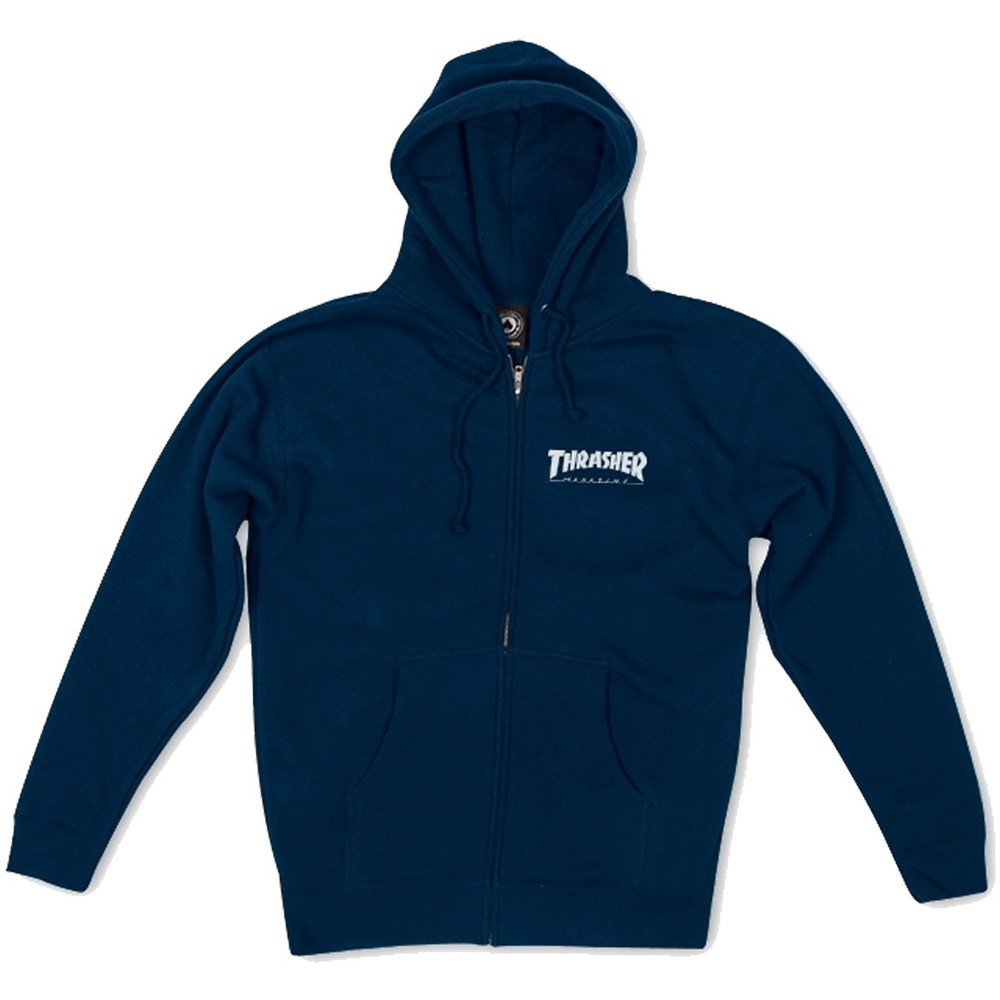 Thrasher Logo Zip Navy Hoodie [Size: S]