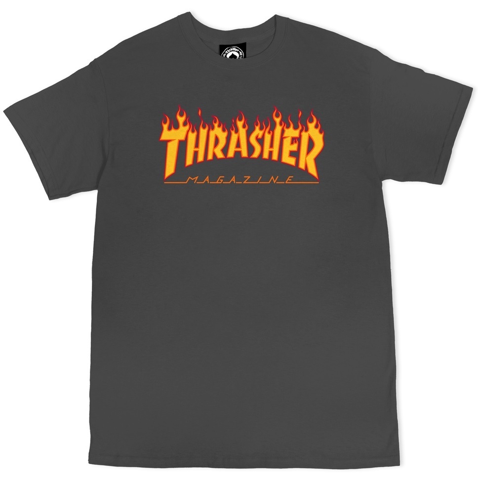 Thrasher Flame Charcoal Grey T-Shirt [Size: L]