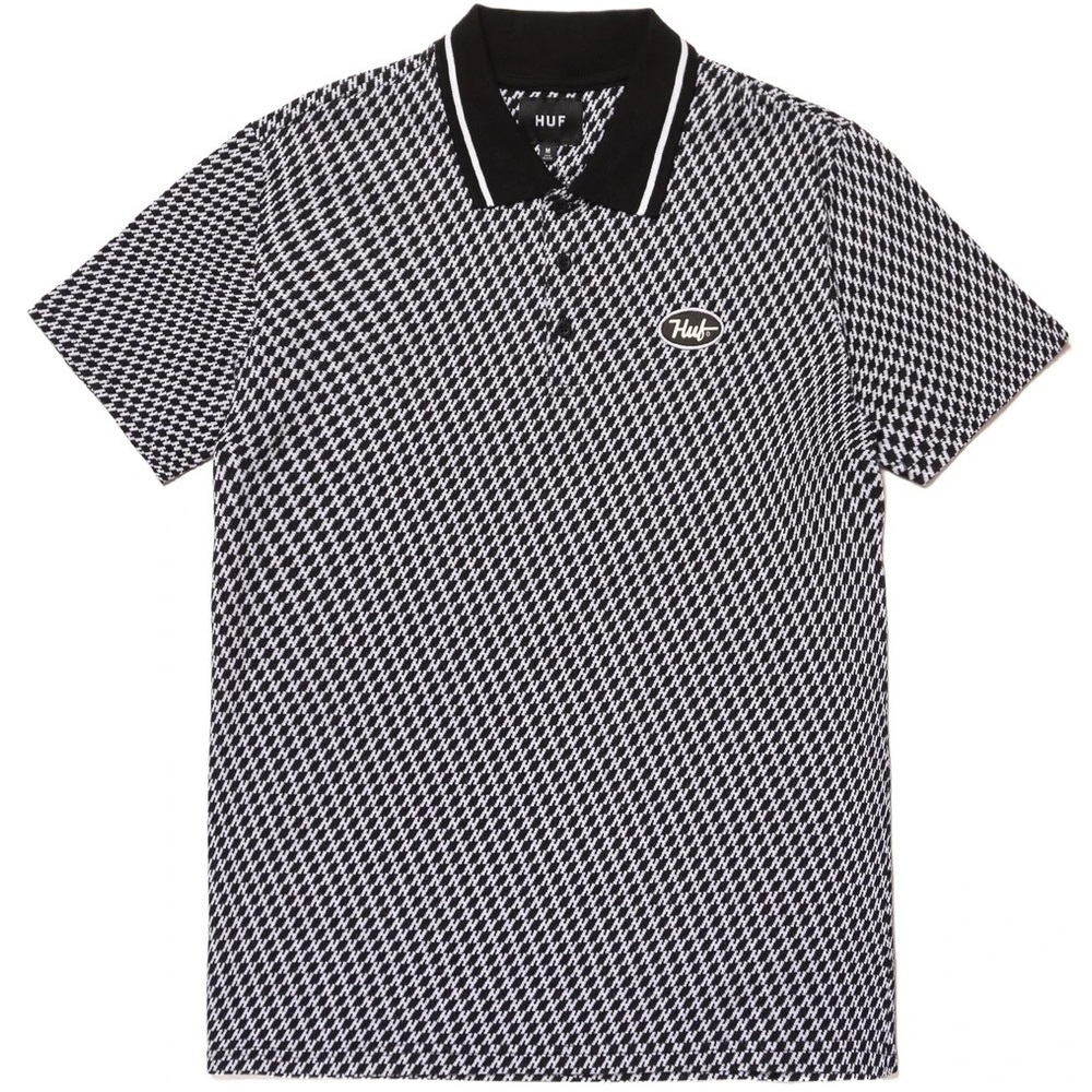 Huf Button Up Shirt Micro H Polo Black [Size: XL]