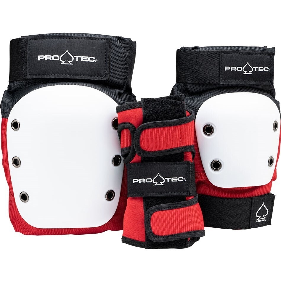 Protec Knee Elbow Wrist Street 3 Pack Red White Black Youth Protective Pad Set [Size: YS]