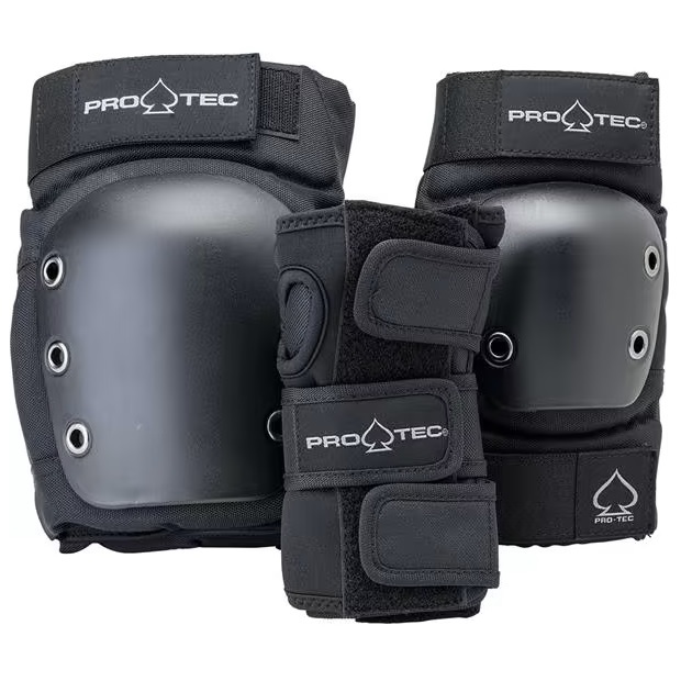 Protec Knee Elbow Wrist Street 3 Pack Black Youth Protective Pad Set [Size: YS]