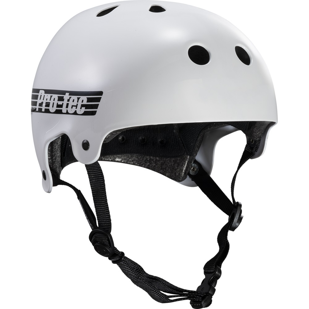 Protec Old School Certified Gloss White Helmet [Size: L]