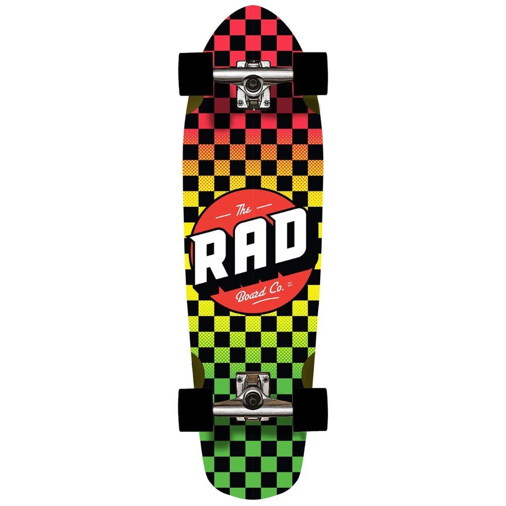 RAD Skateboard Complete Cali Cruiser Checkers Rasta Fade 9.125