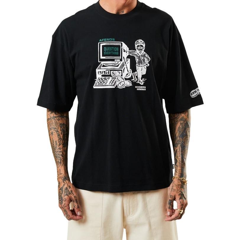 Afends Ripple Organic Oversized Graphic Black T-Shirt [Size: XL]