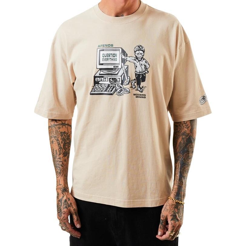 Afends Ripple Organic Oversized Graphic Bone T-Shirt [Size: XL]