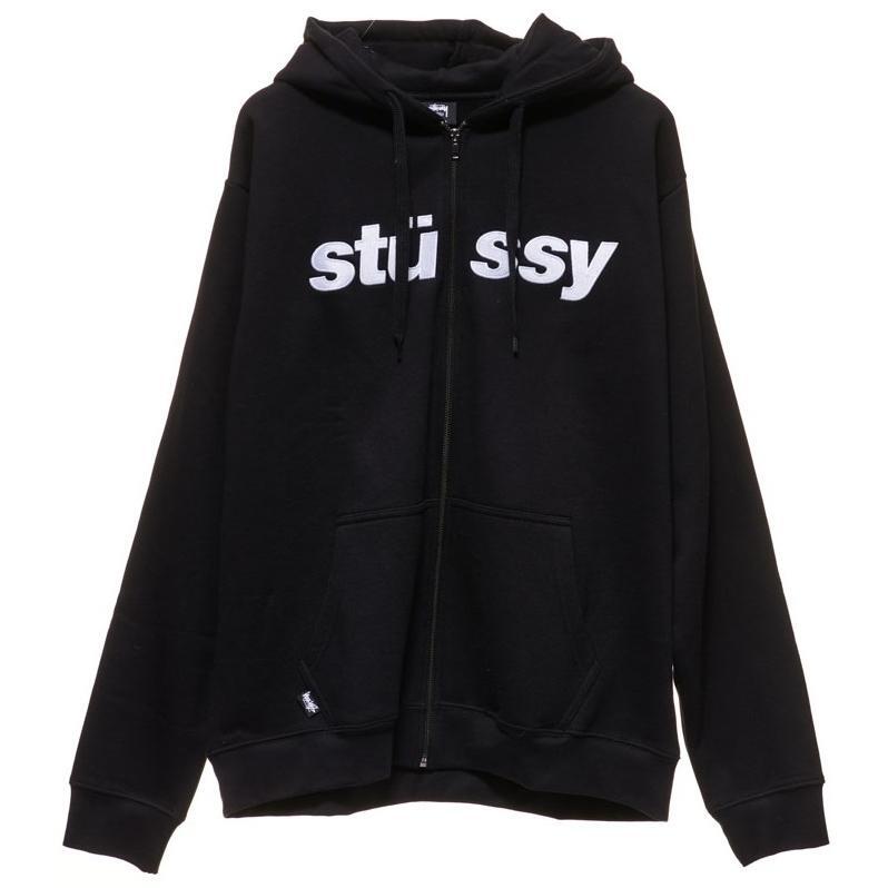 Stussy Italic Embroidered Zip Black Hoodie [Size: L]