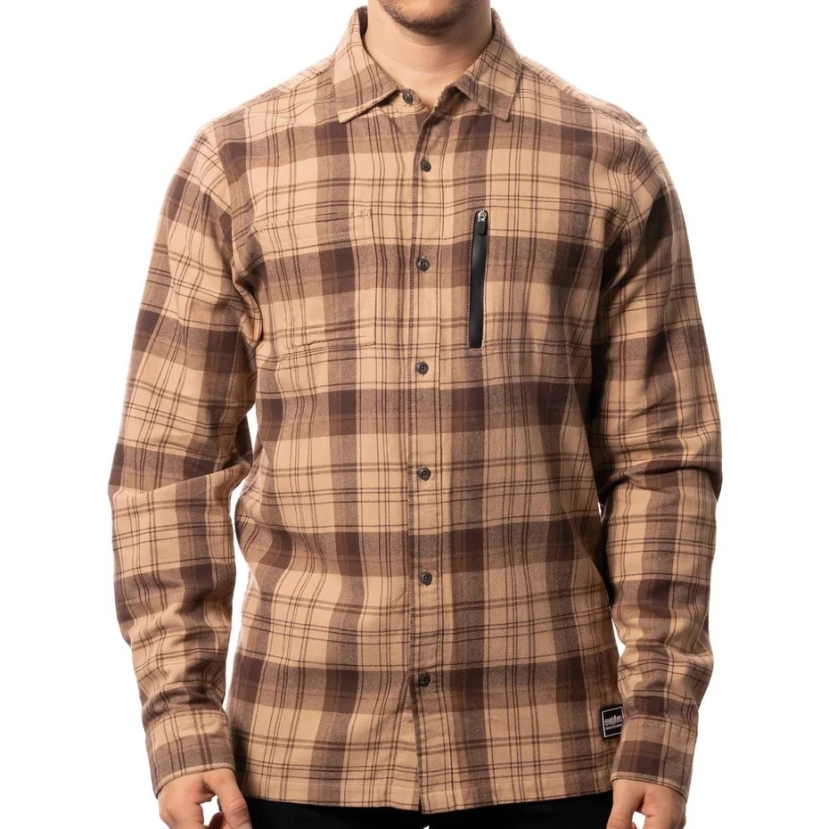 Evolve Amped Flannel Khaki Long Sleeve Shirt [Size: M]