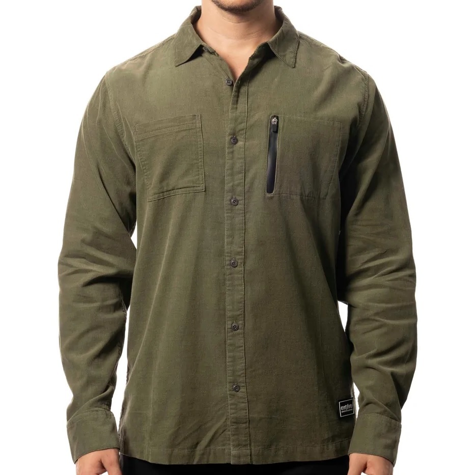 Evolve Bolt Corduroy Olive Long Sleeve Shirt [Size: M]