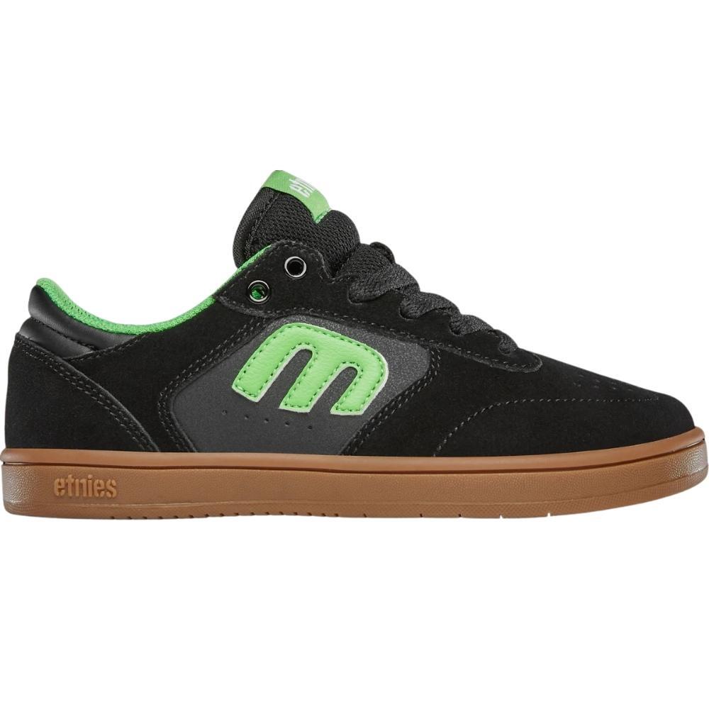 Etnies Windrow Black Green Gum Kids Skate Shoes [Size: US 1]