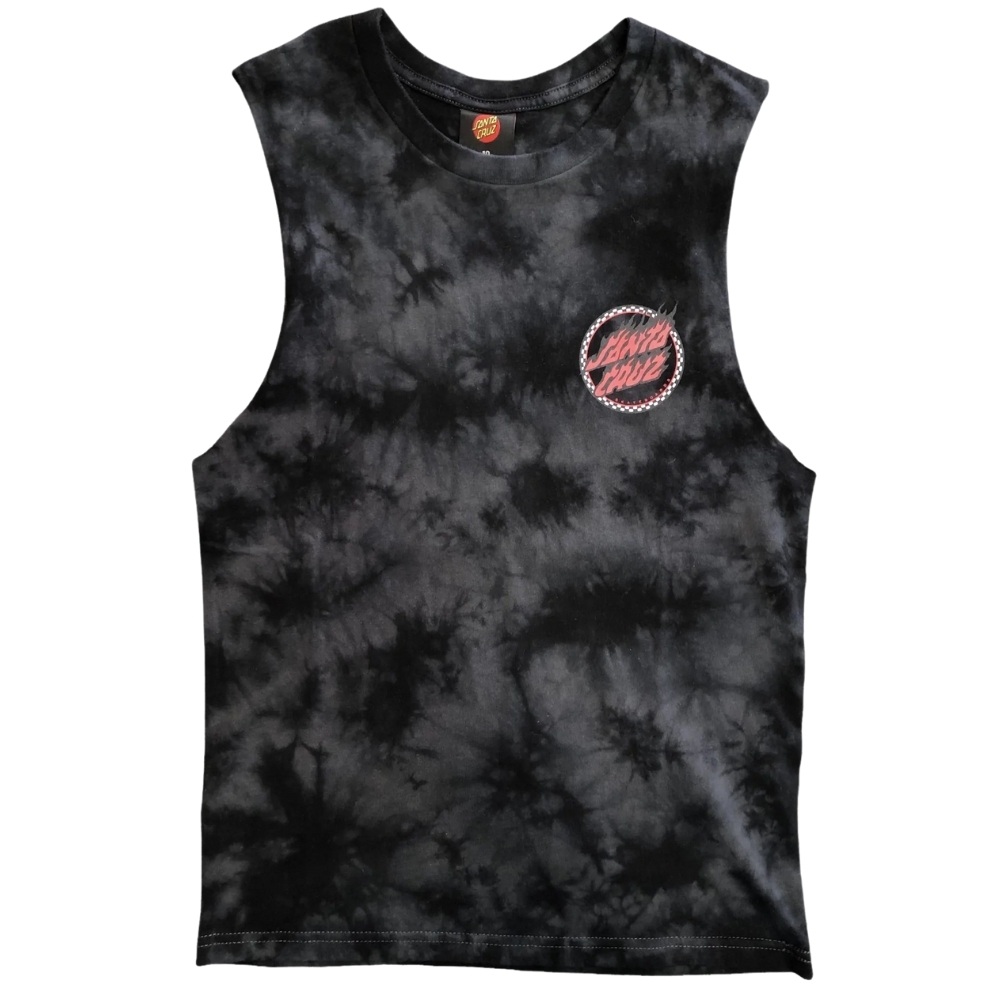 Santa Cruz Checked Out Flame Dot Black Tie Dye Youth Muscle T-Shirt [Size: 12]