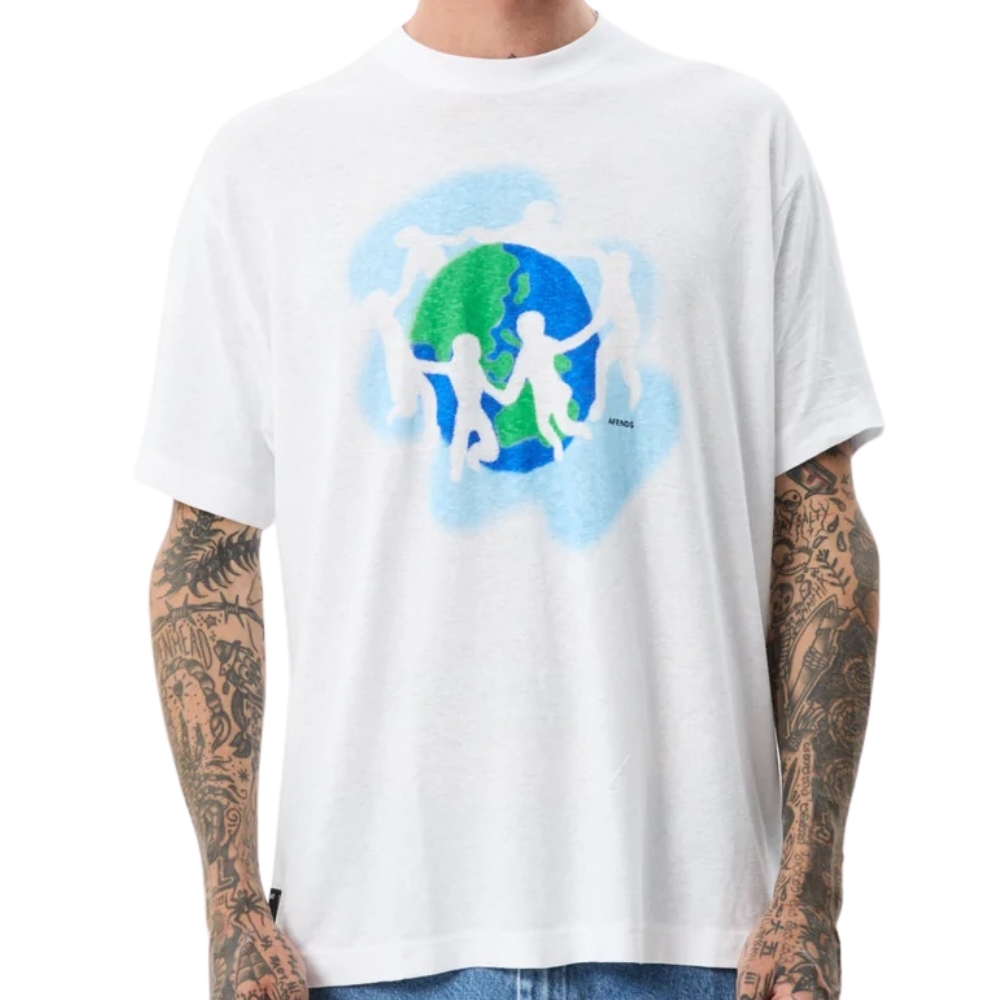 Afends Cosmic Hemp Regular Graphic White T-Shirt [Size: S]