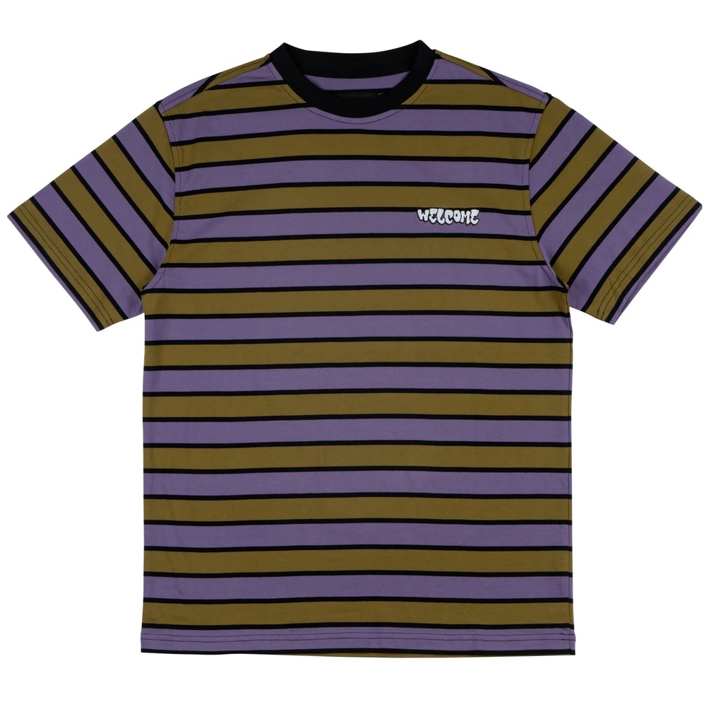 Welcome Skateboards Cooper Knit Stripe Olive T-Shirt [Size: S]