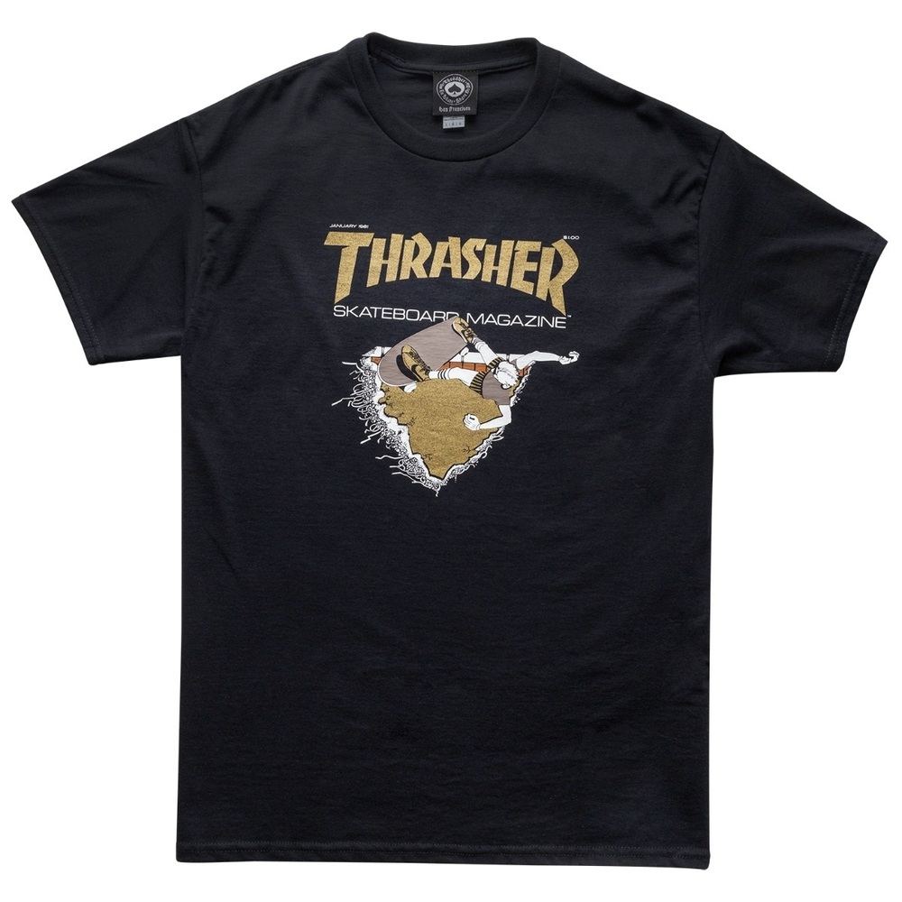 Thrasher First Cover Black Gold T-Shirt [Size: S]