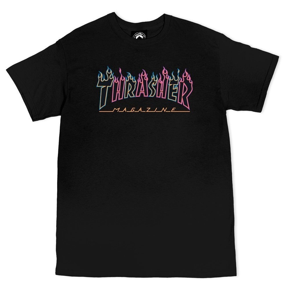Thrasher Double Flame Neon Black T-Shirt [Size: M]