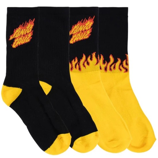 Santa Cruz Flame Strip Yellow Crew 2 Pack Youth Socks