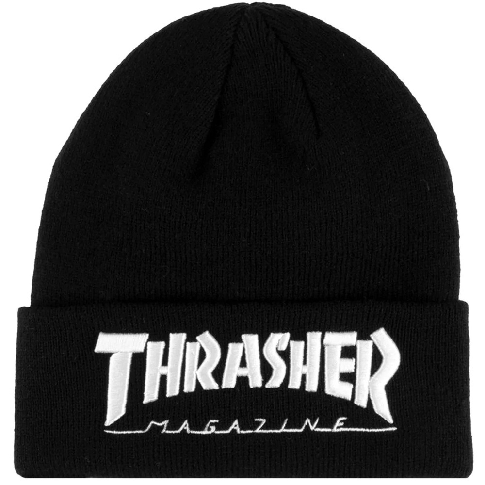 Thrasher Embroidered Logo Black White Beanie