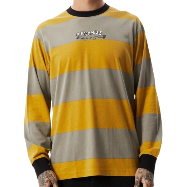 Afends Space Striped Mustard Stripe Long Sleeve Shirt [Size: M]