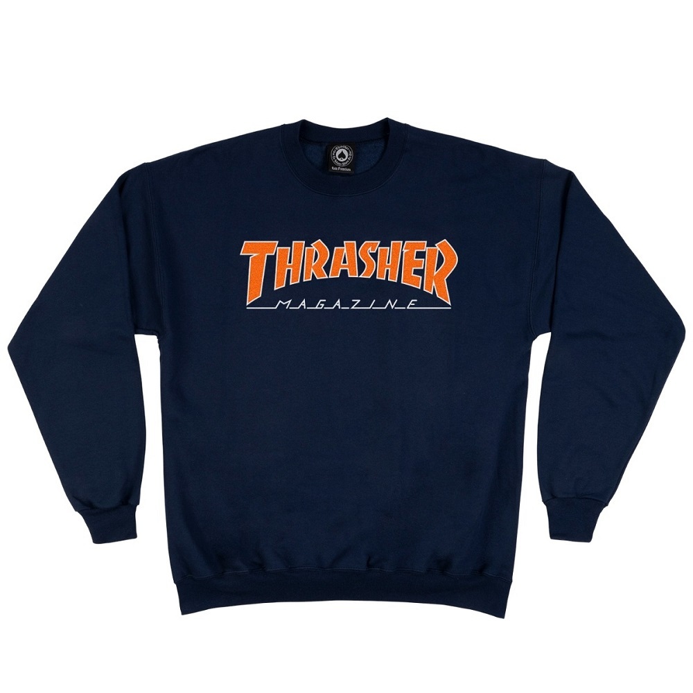 Thrasher Outlined Navy Orange Crew Jumper [Size: S]