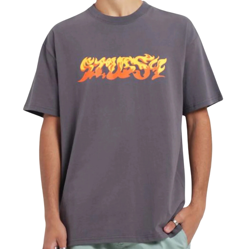 Stussy Flames HW Charcoal T-Shirt [Size: M]