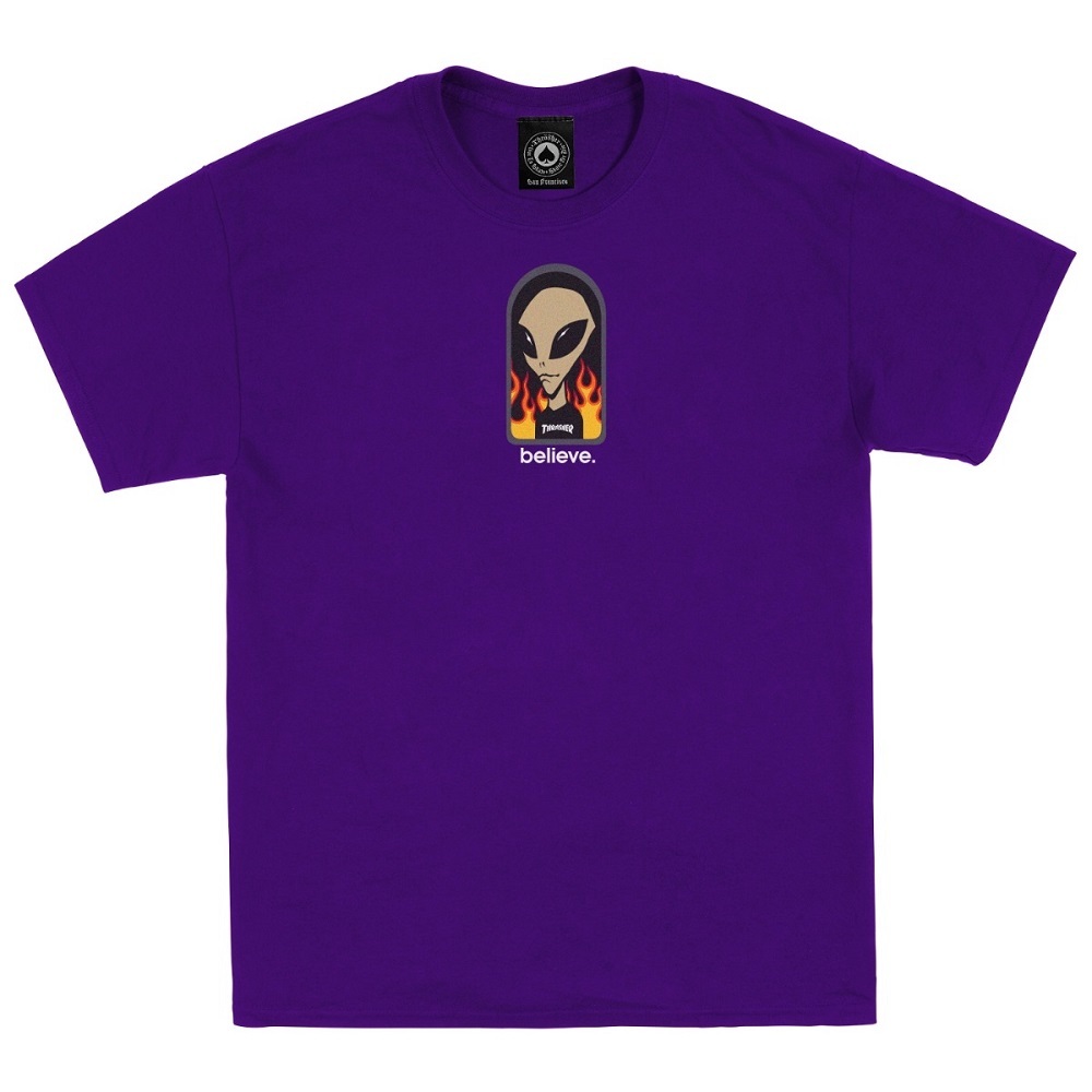 Thrasher X Alien Workshop Believe Purple T-Shirt [Size: XL]