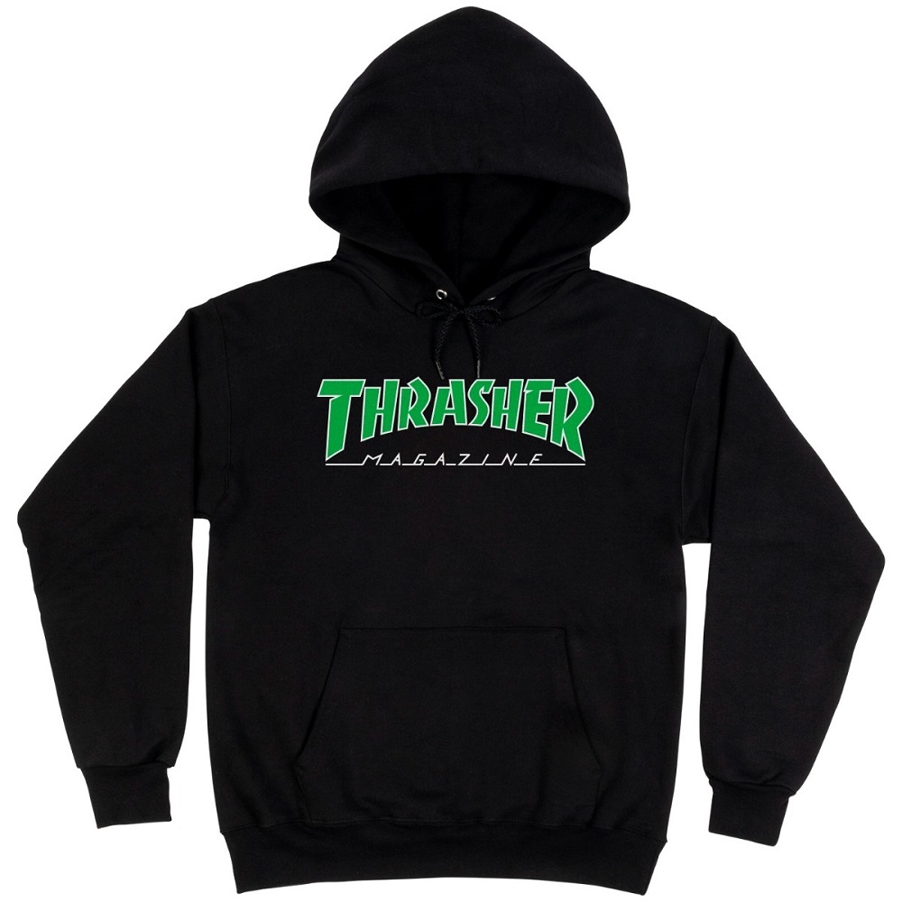 Thrasher Outlined Black Green Hoodie [Size: L]