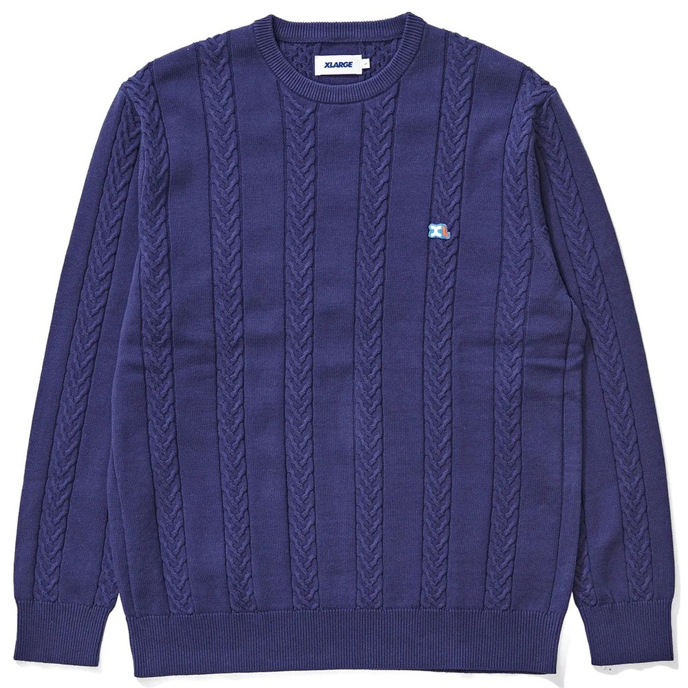XLarge Cable Knit Sweater Navy Crew Jumper [Size: L]