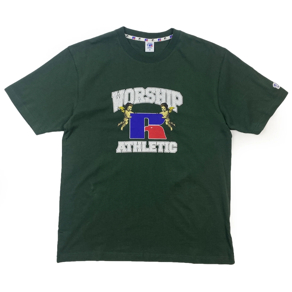 Worship X Russel Athletic Groundskeepers Sycamore Green Vintage Washed T-Shirt [Size: M]