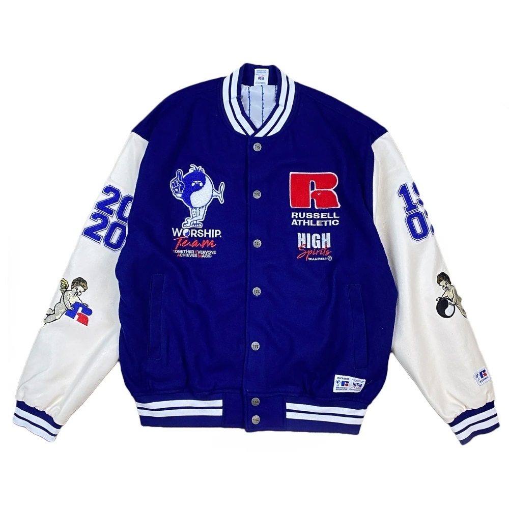 Worship X Russel Athletic Team Spirit Letterman Levitation Blue Jacket [Size: L]