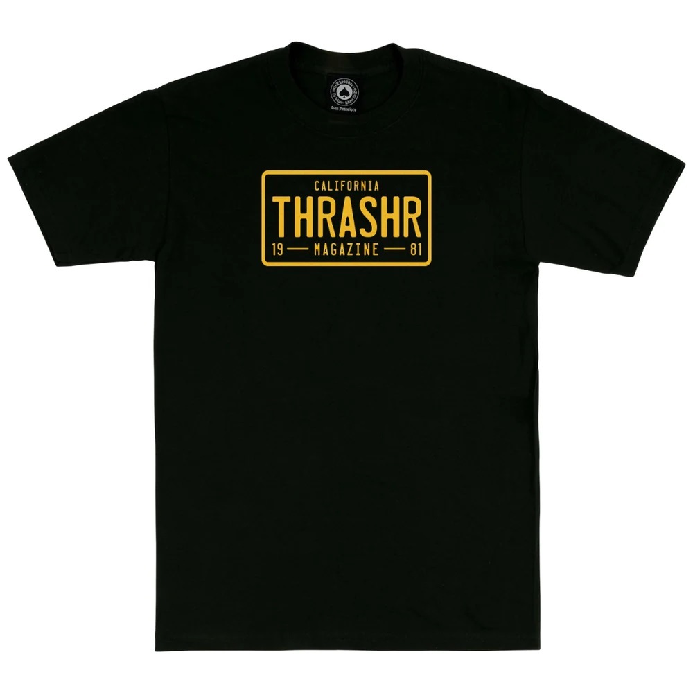 Thrasher License Plate Black T-Shirt [Size: S]