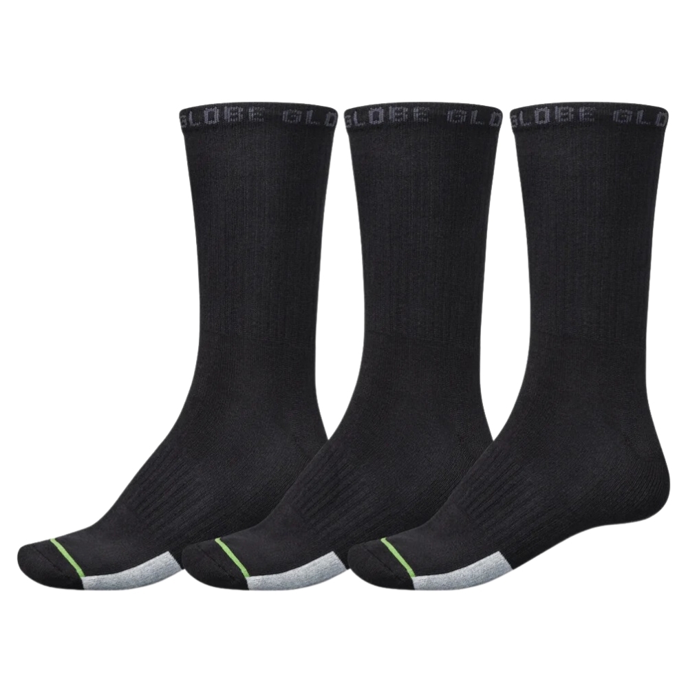 Globe Low Impact Crew Black 3 Pairs Mens Socks