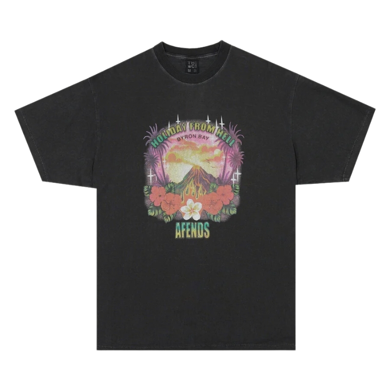 Afends Holiday Hemp Graphic Boxy Stone Black T-Shirt [Size: S]