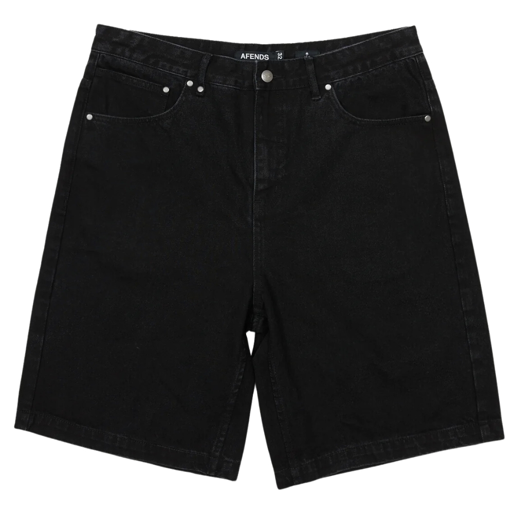 Afends Lil C Organic Denim Washed Black Baggy Shorts [Size: 30]